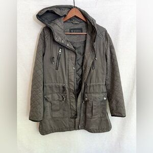 GUESS Women's Hooded Quilted Grey Olive Jacket